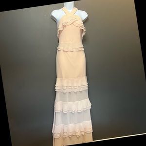 Aqua Pink Ruffled Tiered Sleeveless Evening Dress